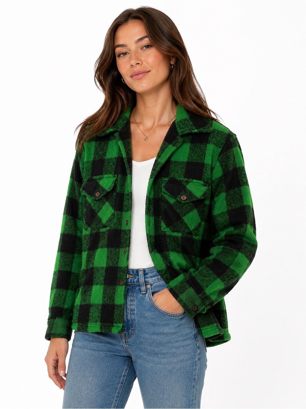Women's Green Black Plaid Vintage Jacket S/M